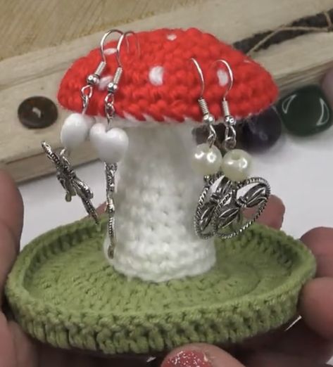 Crochet Mushroom Jewelry Holder Pattern Free, Crochet Mushroom Jewelry Holder, Mushroom Pin Cushion, Mushroom Jewelry Holder, Mushroom Jewelry, Crochet Mushroom, Taking Notes, Pin Cushion, Be Nice