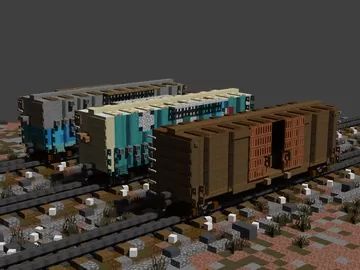 Minecraft Town Path, Minecraft Railroad Station, Minecraft Locomotive, Post Apocalyptic Minecraft Builds, Minecraft Forklift, Minecraft Train Bridge, Minecraft Power Lines, Minecraft Shipping Container, Minecraft Steam Train