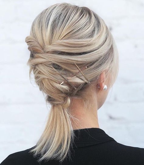 Short Low Ponytail with a Bouffant Short Low Ponytail, Ponytail Hairstyles For Short Hair, Cute Updos For Medium Hair, Cute Updos, Date Night Hair, Trendy Updos, Night Hair, Braided Updos, Tangle Teezer