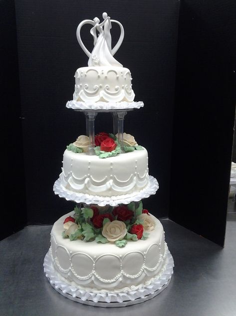 3 tier wedding cakes with pillars | tier wedding cake by Roly's Bakery. Vintage Wedding Cake With Pillars, Wedding Cake With Columns, Wedding Cake Old Fashioned, Old School Wedding Cakes, Old Fashioned Wedding Cake, Pillar Wedding Cake, Wedding Cake With Pillars, Cake With Pillars, Vintage Wedding Cakes