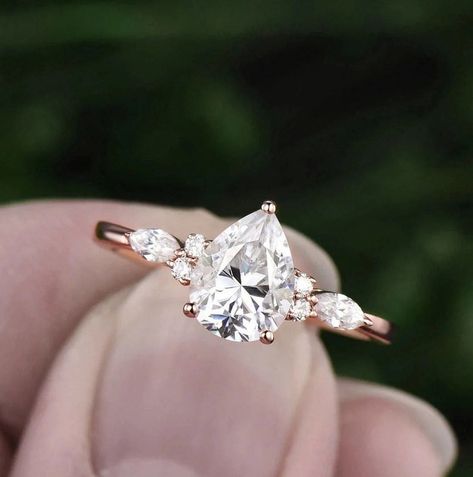 Pear Moissanite Engagement Ring, Pear Wedding Ring, Pear Cut Engagement Rings, Pear Shaped Engagement Rings, Marquise Ring, Engagement Ring Shapes, Pear Engagement Ring, Wedding Rings Rose Gold, Dream Engagement Rings