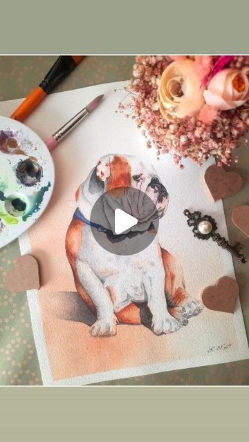 Watercolor, dogs, animal art Bulldog Watercolor, Painting Model, New Painting, March 3, English Bulldog, Pet Portraits, Watercolor Painting, Animal Lover, Bulldog