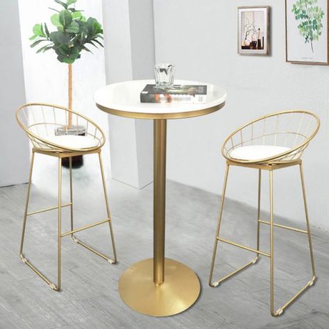 Gelato Design, Gold Stool, Round Table Base, Gold Dining, Indoor Ideas, Stainless Steel Table, Metal Table Base, Bar Stool Chairs, White Table Top