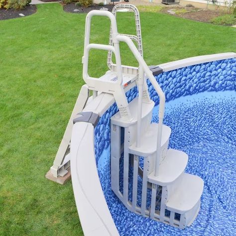 Main Access Plastic Drop-In Pool Steps with Hand Rail in the Above-Ground Pool Ladders & Steps department at Lowes.com Diy Pool Ladder, Above Ground Pool Stairs, Above Ground Pool Ladders, Swimming Pool Steps, Above Ground Pool Steps, Piscina Intex, Swimming Pool Decks, Pool Ladder, Pool Steps