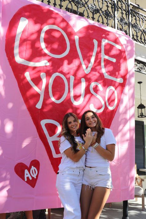 sorority photo inspo, alpha phi sorority, group photo inspo, big little reveal, sorority sister reveal Big Little Banner, Y2k Bid Day Banner, Banners Sorority, Big Little Banner Sorority, Big Little Bed Decorating Sorority, Sorority Bed Decoration Big Little, Sorority Big Little Reveal, Alpha Phi Sorority, Sorority Big Little