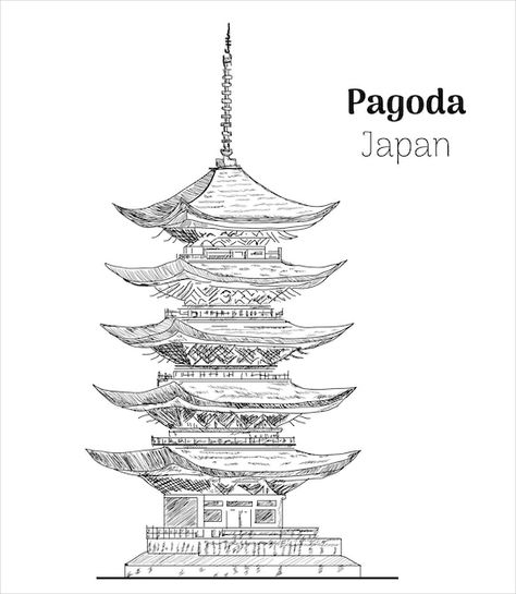 Pagoda japan. hand drawing vector illust... | Premium Vector #Freepik #vector #pagoda #china-building #china-temple #chinese-building Pagoda Drawing, Pagoda Japan, Temple Drawing, Chinese Pagoda, Japanese Pagoda, Chinese Temple, Drawing Vector, Hand Drawing, Tattoo Drawings