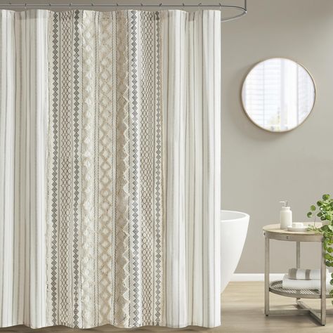 PRICES MAY VARY. 100% Cotton With Tufted Chenille COTTON - INK+IVY Imani Cotton Printed Shower Curtain with Chenille Stripe accent will elevate your bathroom décor with a stunning contemporary update DESIGN - This 100% cotton boho shower curtain features multi-color stripes pattern and sophisticated tufting for a chic aesthetic appeal for elegant curtains for bathroom RECOMMENDED - Liner is recommended. Pretty easy to hang on the hooks (NOT INCLUDED) of the shower rod. Coordinating bedding sold Farmhouse Bathroom Shower Curtains Trendy, Farmhouse Bathroom Shower Curtains The Home Depot, Farmhouse Restroom Shower Curtains, Farmhouse Shower Curtain The Home Depot, Chenille Curtains, Ivory Curtains, Farmhouse Shower Curtain, Geometric Shower Curtain, Farmhouse Shower