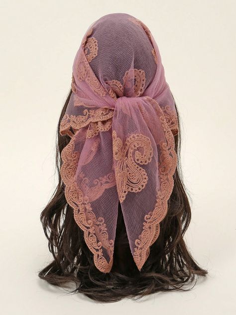 1pc Fashionable Women's Embroidered Bandana ScarfI discovered amazing products on SHEIN.com, come check them out! Organza Hijab, Embroidered Bandana, Veil Scarf, Embroidery Square, Scarf Lace, Elegant Shawl, New Embroidery, Lace Veil, Bandana Styles