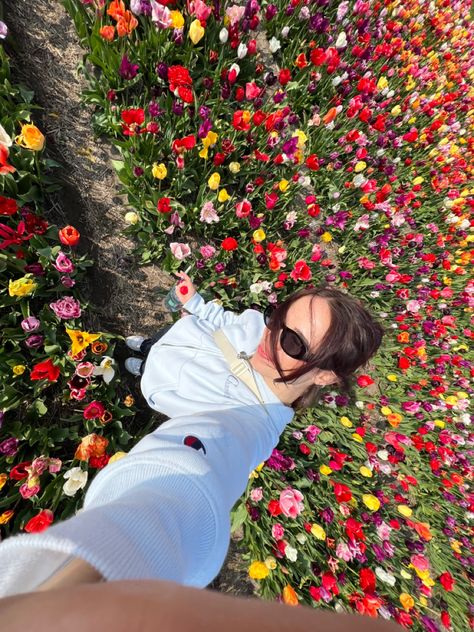 0.5 lense picture of girl in a field of tulips Tulips Pictures Ideas, Amsterdam Tulips Aesthetic, Keukenhof Outfit, Amsterdam Pics Ideas, Netherlands Photo Ideas, Amsterdam Instagram Pictures, Amsterdam Photo Ideas, Netherlands Flowers, Flower Field Aesthetic