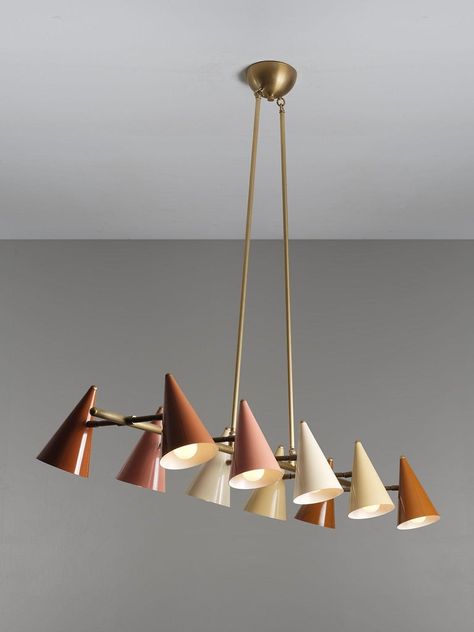 FLOTILLA Chandelier in Brass and Terracotta Enamel by Blueprint Lighting 2021 For Sale at 1stDibs Stilnovo Chandelier, Functional Sculpture, Italian Chandelier, Arm Chandelier, Modern Crafts, Ceiling Canopy, Brass Chandelier, Mahogany Wood, 1950s Vintage