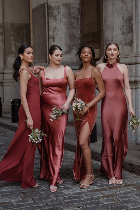 Pink Mismatched Bridesmaid Dresses, Mixed Bridesmaid Dresses, Rose Pink Bridesmaid Dresses, Dusty Pink Bridesmaid Dresses, Silk Bridesmaid Dresses, Velvet Bridesmaid, Dusty Rose Bridesmaid Dresses, Bridesmaids Dress Inspiration, Rose Bridesmaid Dresses