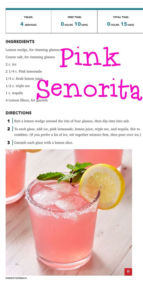 Pink Senorita Cocktail, Pink Sparkly Alcoholic Drinks, Pink Drink Low Calorie, Alcholic Drink Aesthetic Pink, Pretty In Pink Drink, Pink Alcoholic Drinks For A Party Tequila, Barbie Drinks Party, Pink Drinks Alcohol Recipes, Pink Señorita Cocktail