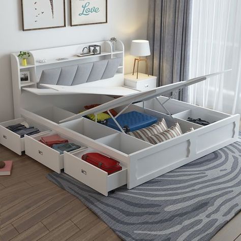 Bed With Drawers Underneath, King Size Storage Bed, Bed Designs With Storage, Double Bed Designs, Drawers Design, Bed Frame With Drawers, Wardrobe Interior Design, Bed Design Modern, Cama King