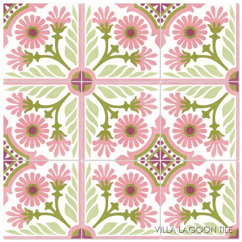 Floral Tile Bathroom, Pastel Tiles, Cabana Bathroom, Basement Bathrooms, Vampire Mansion, Cuban Tile, Sage Kitchen, Mosaic Tile Stickers, Ceramic Designs