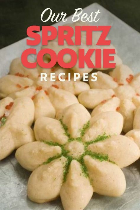 Best Spritz Cookies Recipes, Recipe For Spritz Cookies, Taste Of Home Spritz Cookies, Spritz Cookie Recipe Christmas, Best Spritz Cookies, Martha Stewart Spritz Cookies, Cake Mix Spritz Cookies, Swedish Spritz Cookie Recipe, Best Spritz Cookie Recipe Christmas