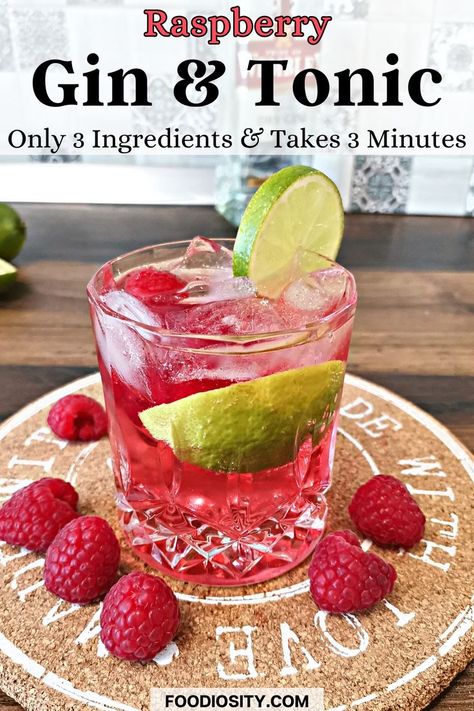 Raspberry Gin And Tonic is a fantastic gin cocktail that only requires 3 simple ingredients! It's also easy to make at home. Raspberry Gin Cocktail, Gin Tonic Cocktail, Gin Drink Recipes, Easy Gin Cocktails, Blueberry Gin, Raspberry Gin, Tonic Recipe, Gin Recipes, Blueberry Syrup