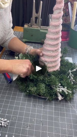 921K views · 8.9K reactions | Christmas/Winter centerpiece | Christmas centerpiece perfect to keep around all winter long! DIY yarn tree, deer and pretty winter greenery! Enjoy 🥰🦋 #diychristmasdecor #centerpiece... | By Nadia's Crafty Corner | Facebook Candy Table Centerpieces, Holiday Centerpieces Diy, Diy Dollar Tree Centerpieces, Dollar Tree Centerpieces, Winter Centerpiece, Candy Centerpieces, Yarn Trees, Christmas Cones, Winter Centerpieces