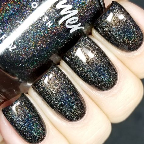 Nail Polish Glitter, Grey Nail Polish, Hand Nails, Bright Red Nails, American Nails, Black Holographic, Black Nail Polish, Holographic Nail Polish, Red Nail Polish