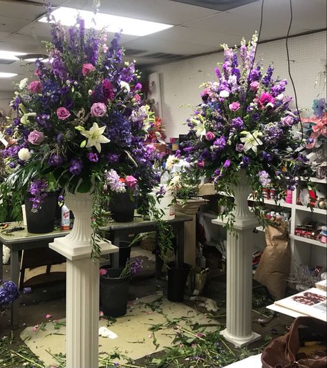 Huge Flower Arrangements, Purple Arrangements, Pedestal Arrangements, Grave Arrangements, Event Flower Arrangements, Modern Floral Arrangements, Hotel Flowers, Rose Flower Arrangements, Altar Arrangement