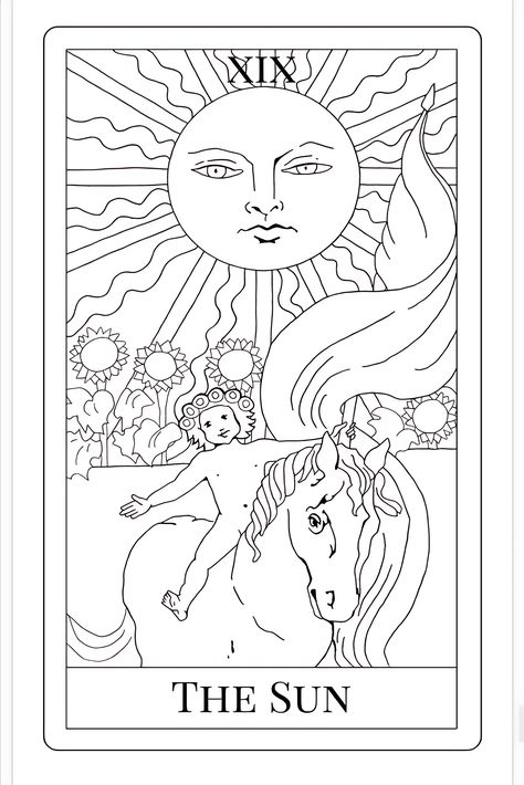 Coloring Pages Tarot Cards, Tarot Coloring Pages Free Printable, Tarot Coloring Pages, Diy Tarot Cards, Monopoly Cards, The World Tarot Card, The World Tarot, The Sun Tarot Card, The Sun Tarot