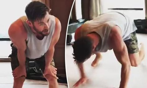 Chris Hemsworth performs an intense workout with no gym equipment | Daily Mail Online Chris Hemsworth Workout Routine, Chris Hemsworth Workout, Ectomorph Body, Home Fitness Equipment, No Gym, Home Workout Equipment, Diy Holiday Gifts, Home Fitness, Fitness Equipment