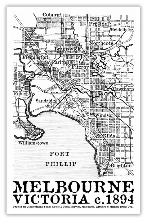 Melbourne c.1894 tea towel design for Melbournalia featuring an illustration based on a rare map of Melbourne’s inner suburbs from the 1890s. The design was further developed on computer, with text additions and image edits. Printed on 100% linen. Map On Wall, Brighton Melbourne, Melbourne Travel, Photography Journal, Towel Design, World Images, Melbourne Victoria, Historical Pictures, Towels Design