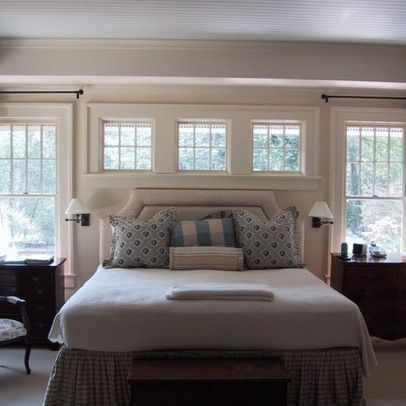 Windows Above Bed Design Ideas, Pictures, Remodel, and Decor - page 2 Window Above Bed, Bedroom Window Design, Bedroom Addition, Window Treatments Bedroom, Revere Pewter, Bedroom Window, Traditional Bedroom, Above Bed, Bedroom Windows