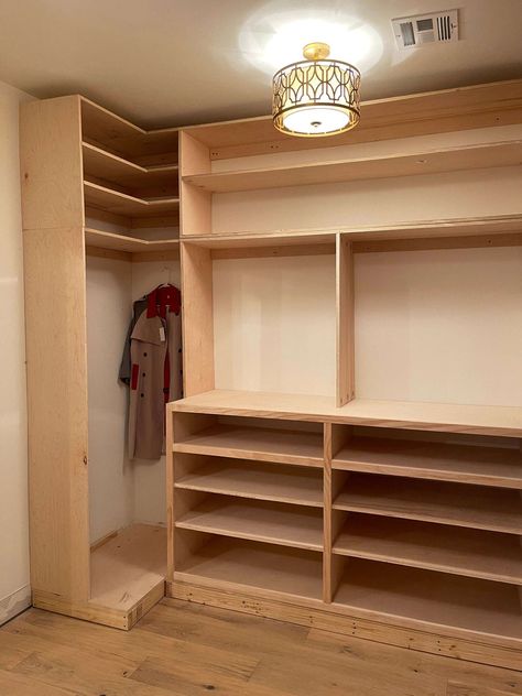 DIY Master Closet: Wardrobe Built In (Part 2) – Handmade Haven Shiplap Bed, Easy Closets, Diy Master Closet, Nightstand Diy, Closets Ideas, Nightstand Plans, Diy Custom Closet, Ikea Pax Closet, Master Closet Design