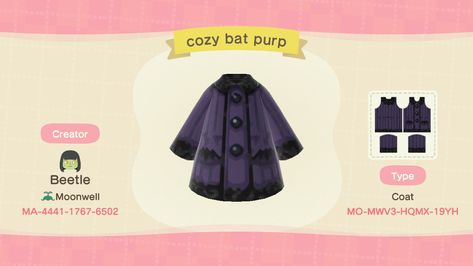 Bat Pond Acnh, Goth Animal Crossing Outfit, Acnh Gothic Codes, Acnh Outfits Ideas, Acnh Clothes Design Id, Acnh Witchy, Fall Acnh, Acnl Clothing, Acnh Diy