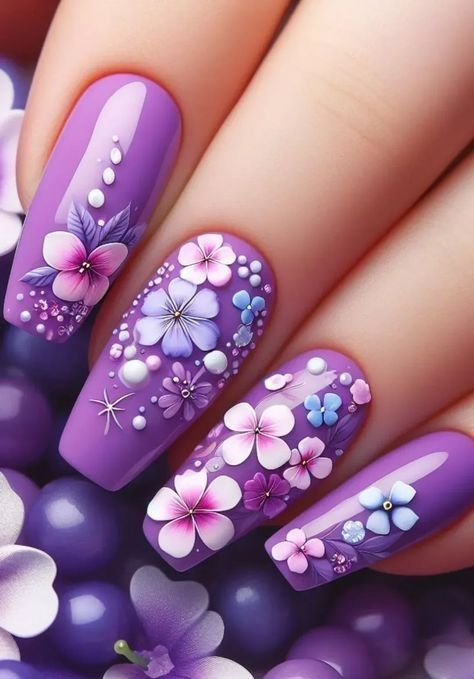 #PurpleNails #NailInspiration #NailArtIdeas #StylishNails #NailTrends #PurpleManicure #NailDesigns #NailGoals #NailObsession #NailAddict Purple Nails With Butterfly, Purple Nail Ideas, Purple Manicure, Nail Art Courses, Plum Nails, Purple Nail Art, Purple Nail Designs, Modern Nails, Purple Nail