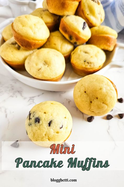 These Mini Pancake Muffins are a delightful fusion of fluffy pancakes and muffins. Quick and easy to prepare, these bite-sized treats are perfect for breakfast, brunch, or a snack on the go. Add chocolate chips or sausage as we did for a tasty twist. Make mornings fun and delicious with these mini pancake muffins! Pancake Muffins Recipe, Homemade Pancake Batter, Mini Pancake Muffins, Chocolate Peanut Butter Muffins, Easy Homemade Pancakes, Snack On The Go, Peanut Butter Muffins, Pancake Bites, Coconut Muffins