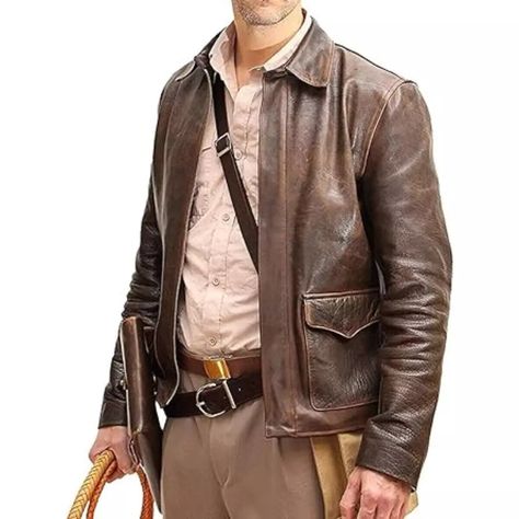 Real Distressed Biker Leather Jacket Indiana Jones Classic Ford Harrison Genuine Biker Leather Jacket, Biker Leather, Indiana Jones, Brands Outlet, Vest Jacket, Indiana, Shirt Style, Mens Accessories, Ford