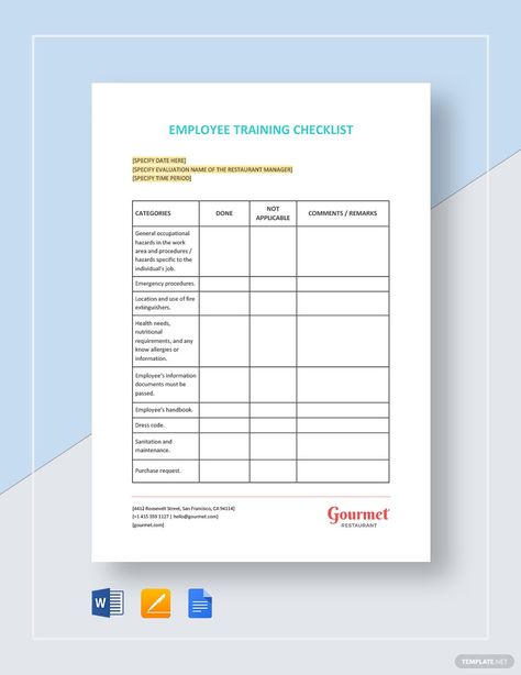 Restaurant Employee Training Checklist Template Training Checklist, Restaurant Training, Training Template, Restaurant Employee, Resume Advice, Executive Resume Template, Employee Handbook, Docs Templates, Resume Help