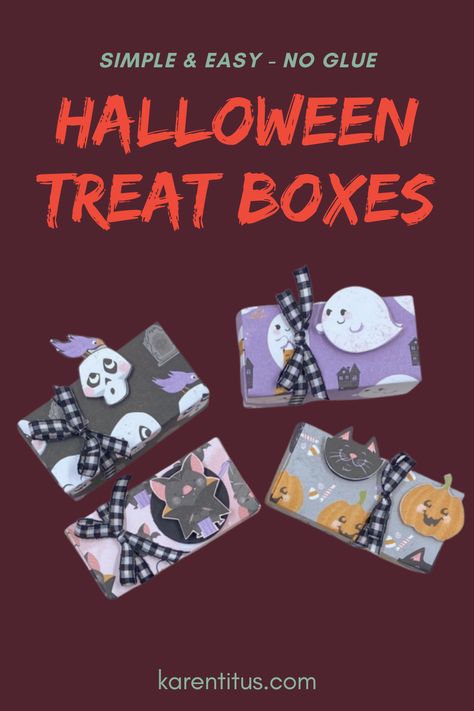 Halloween Treat Boxes Diy, Halloween Treat Boxes Ideas, Halloween Cards Handmade Ideas, Treat Boxes Diy, Diy Halloween Gifts, Halloween Candy Bar, Halloween Treat Holders, Diy Halloween Treats, Halloween Treat Boxes