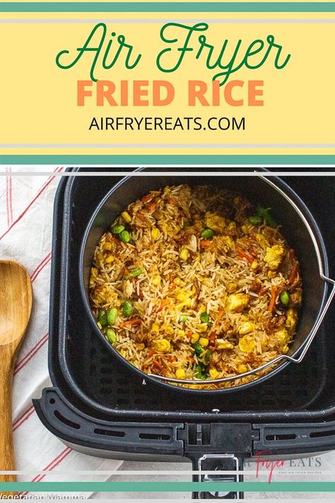 This comforting Air Fryer Fried Rice is a perfect quick dish you can make with whatever proteins and veggies you have around the house! #friedrice #airfryerrice via @vegetarianmamma Air Fryer Recipes Rice, Air Fryer Fried Rice With Egg, Air Fryer Chicken Fried Rice, Rice Air Fryer Recipes, Air Fryer Rice Recipes, Fried Rice In Air Fryer, Fried Rice Air Fryer, Air Fried Rice, Air Fryer Fried Rice