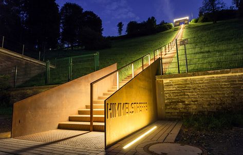 Lighting of the "Himmelstreppe", Meschede - InstaLighting Steps Lighting, Handrail Lighting, Stairs Lighting, Outdoor Handrail, Light Art Installation, Stairway Lighting, Landscape Lighting Design, Exterior Stairs, Outdoor Landscape Lighting