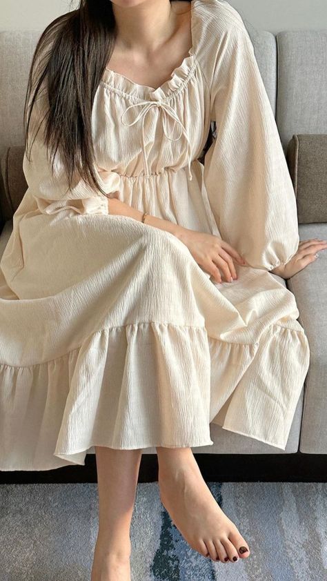 Home Outfit Dress, House Dress Aesthetic, Pajama Dress Nightgowns, Comfy Dresses To Wear At Home, Korean Pajamas Aesthetic, Home Dress Women Simple, Loose Fitting Dresses Summer, Home Dress Comfy, Modest Pajamas