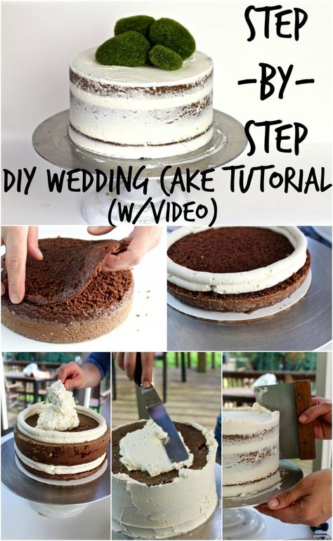 Make A Wedding Cake, Cake Step By Step, Wedding Cake Tutorial, Cheesecake Wedding Cake, Wedding Cheesecake, Fest Mad, Diy Wedding Cake, Wedding Cake Recipe, Chocolate Wedding Cake