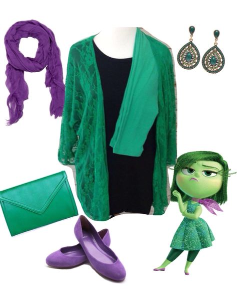 Disgust from Inside Out Disney LuLaRoe inspired outfit. Lindsay, Julia and Leggings Disgust Costume, Bright Wardrobe, Halloween Styling, Disney Characters Dress Up, Inside Out Costume, Disney Bachelorette Parties, Disneybound Outfits, Disney Bachelorette, Disney Themed Outfits