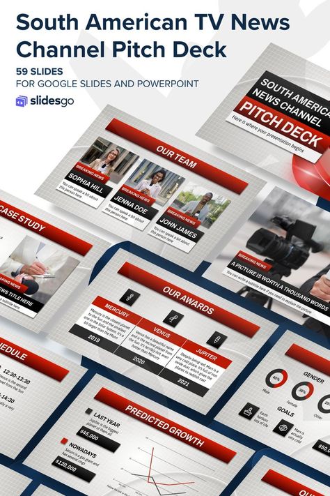 South American TV News Channel Pitch Deck News Presentation, Unique Value Proposition, Google Themes, School Jobs, Power Point Template, Value Proposition, News Channel, Google Slides Themes, Pitch Deck