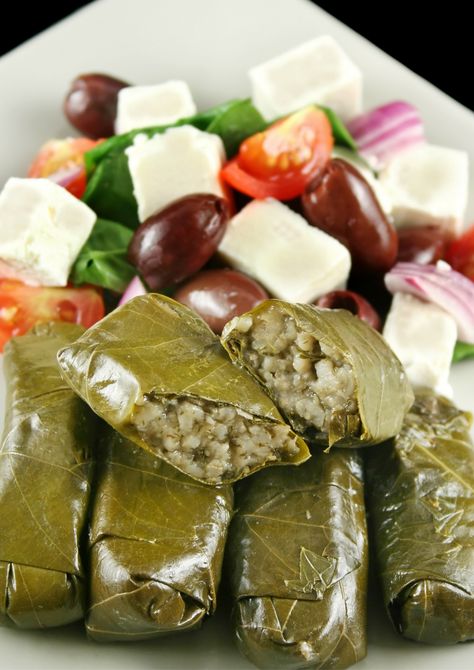 Dolmades Recipe, Grape Leaves Recipe, Stuffed Grape Leaves, Greek Salad Recipes, Vegetarian Cookbook, Food Contest, Greek Dishes, Vine Leaves, Lebanese Recipes