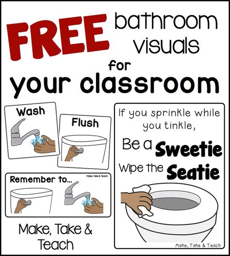 FREE Bathroom Visuals - Make Take & Teach Classroom Bathroom, Prek Classroom, Self Contained Classroom, Classroom Procedures, Classroom Behavior Management, Classroom Behavior, Classroom Rules, First Grade Teachers, Classroom Setup