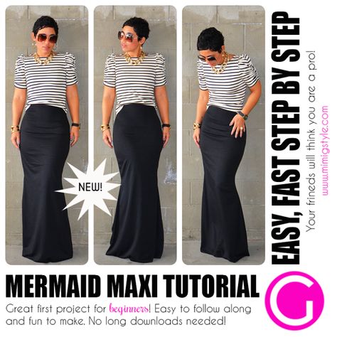 Mermaid Maxi Skirt, Diy Sy, Mimi G, Mermaid Diy, Skirt Sewing, Diy Vetement, Couture Mode, Easy To Sew, Mode Casual