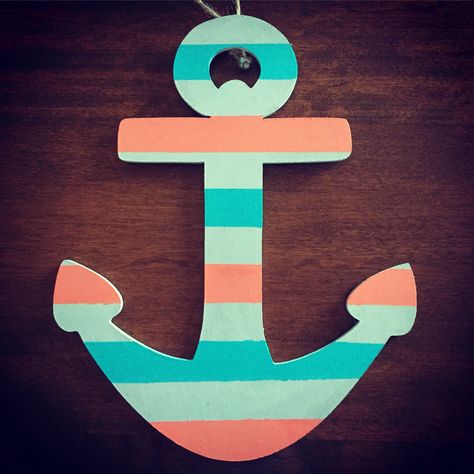 DIY painted anchor #nautical Anchor Painted Rocks, Anchor Rock Painting Ideas, Cardboard Anchor Diy, Anchor Art Paint, Painted Anchors Wood Diy, Beach Signs, Dollar Tree Crafts, Florida Home, Dollar Tree