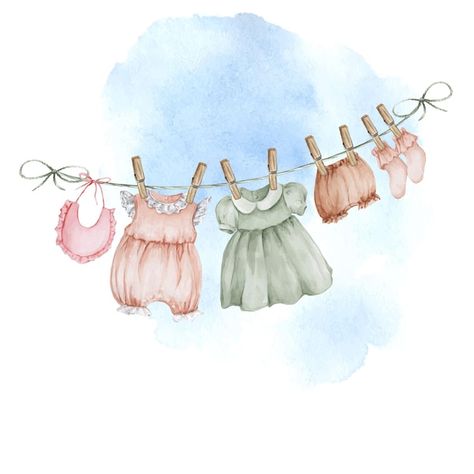 Cute Baby Illustration, Socks Watercolor, Baby Girl Illustration, Baby Shower Illustration, Vintage Baby Girl Clothes, Baby Girl Watercolor, Drawing Wedding Invitation, Baby Watercolor, Baby Girl Card