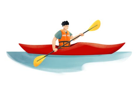 Kayaking Illustration, Kayak Clipart, Rowing Boat, Paddle Boat, Down The River, Life Vest, Row Boat, Rowing, Active Lifestyle