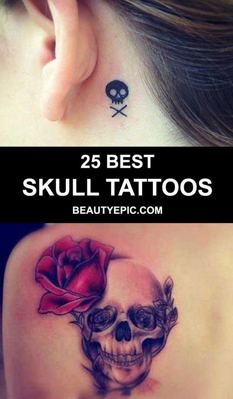 Skull Tattoo Designs Mother Daughter Skull Tattoos, Small Skull And Rose Tattoo, Skull And Rose Tattoo Design For Men, Tattoos With Skulls For Women, Creepy Beautiful Tattoo, Skull Chest Tattoos For Women, Simple Skull Tattoos For Women, Small Skull Tattoo Ideas, Dainty Skull Tattoos For Women