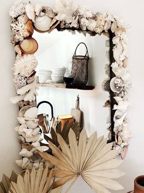 Jeremiah Brent’s Latest DIY Involves an Old Mirror and This Amazon Buy Shell Mirror Diy, Jeremiah Brent, Cheap Apartment Decorating, Shell Mirror, Old Mirror, Scallop Shell, Diy Mirror, Eclectic Interior, Decor Minimalist