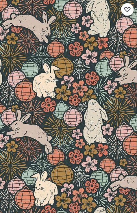 Year Of The Rabbit 2023, Rabbit 2023, Pastel Floral Pattern, Pattern Design Inspiration, Rabbit Pattern, Rabbit Art, Bunny Art, Year Of The Rabbit, Happy Year