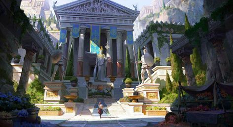 Small exercise by Jiakang LinAn exercise at the beginning of 2019 the painting is not very good but I will continue to work hard. Ancient Greece City, City Fantasy Art, Greece City, Ancient Greek City, Bangunan Minecraft, Point Perspective, Fantasy City, Fantasy Setting, Fantasy Places